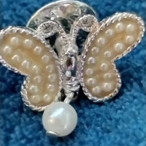 Vintage Avon June Pearl Birthstone Butterfly Tac Pin